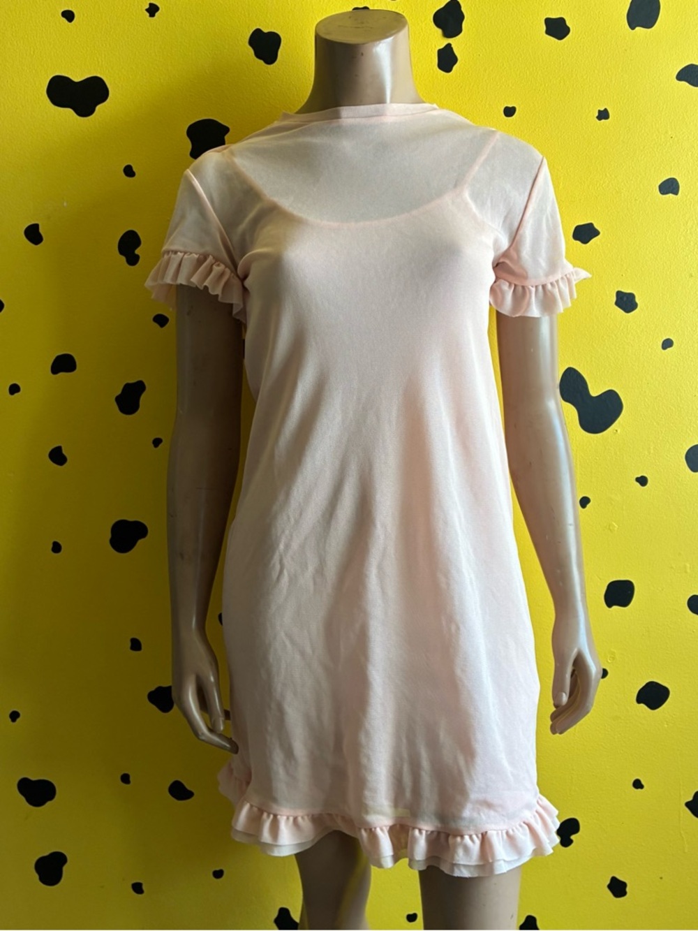Atmosphere Blush Pink Ruffle Trim Mini Dress Soft Girl Coquette Aesthetic Y2k